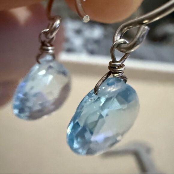 DAINTY BLUE DROP EARRINGS – STERLING-LOOK HANDMADE STYLE - Picture 8 of 17